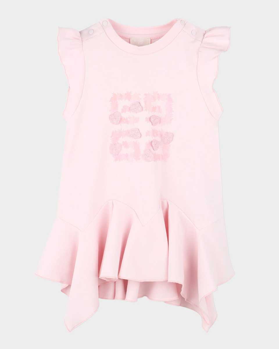 Girl's Flounce Dress W/ 4G Floral Appliques, Size 12M-3